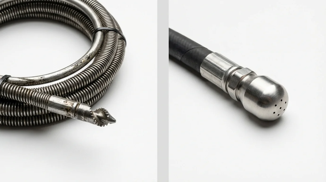 Drain snake cable and hydro jetting nozzle used for drain cleaning in Savannah, GA