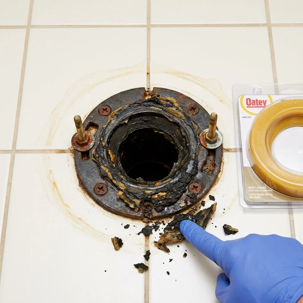 Failed wax ring showing water seepage at the base of a toilet in a Savannah, GA home